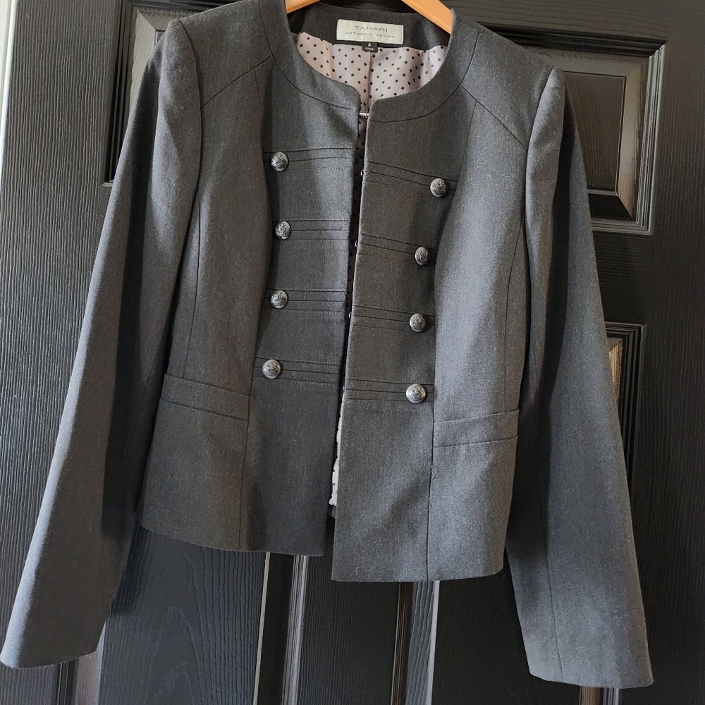 Tahari ASL Charcoal Grey Military Peplum Blazer - Size 6 - Picture 10 of 12
